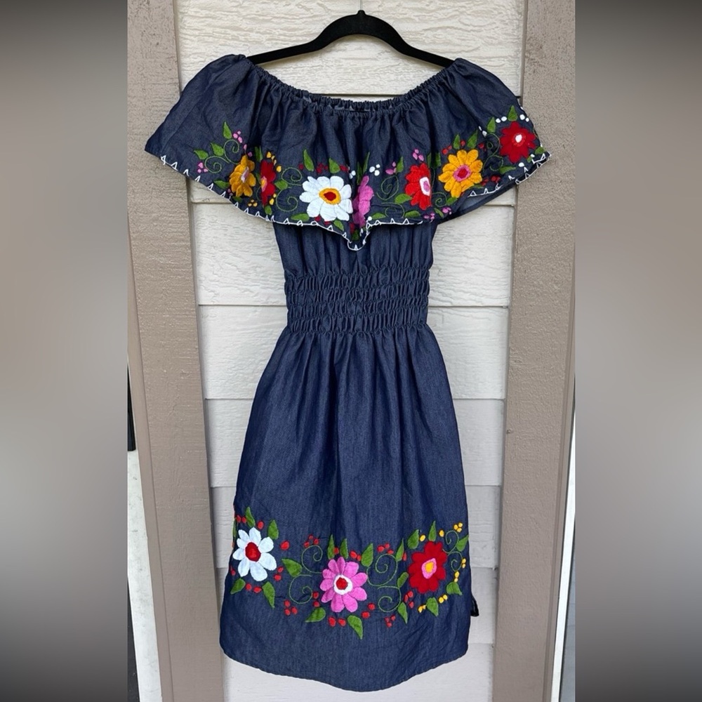 Floral Embroidered Denim Dress